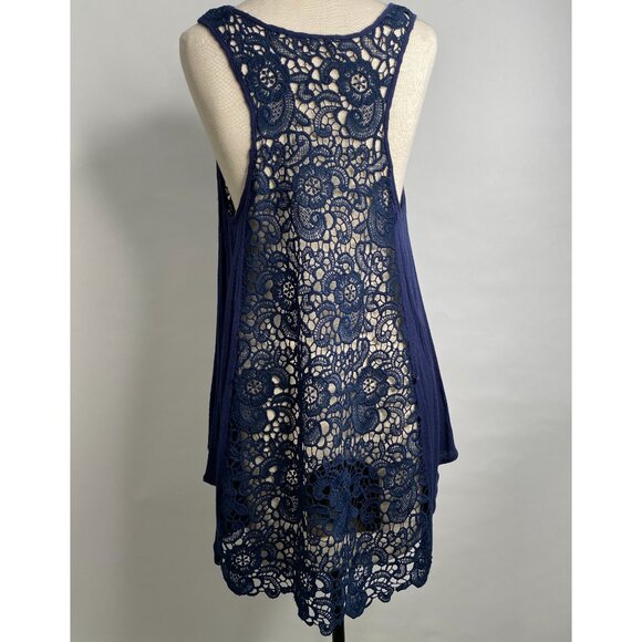 Tunic Top Shabby Chic Cottagecore Crochet Sleeveless Boho  in Navy Medium - Picture 6 of 15
